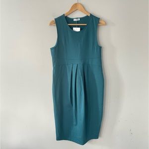 LaClef Front Pleat Maternity Sleeveless Teal Sheath Midi Dress